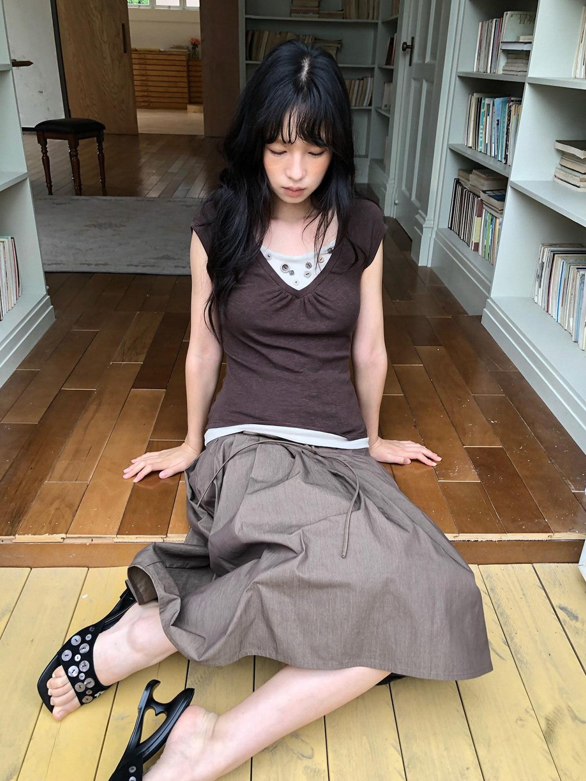 Dorydory Vintage Patchwork Button Faux Layered Women&