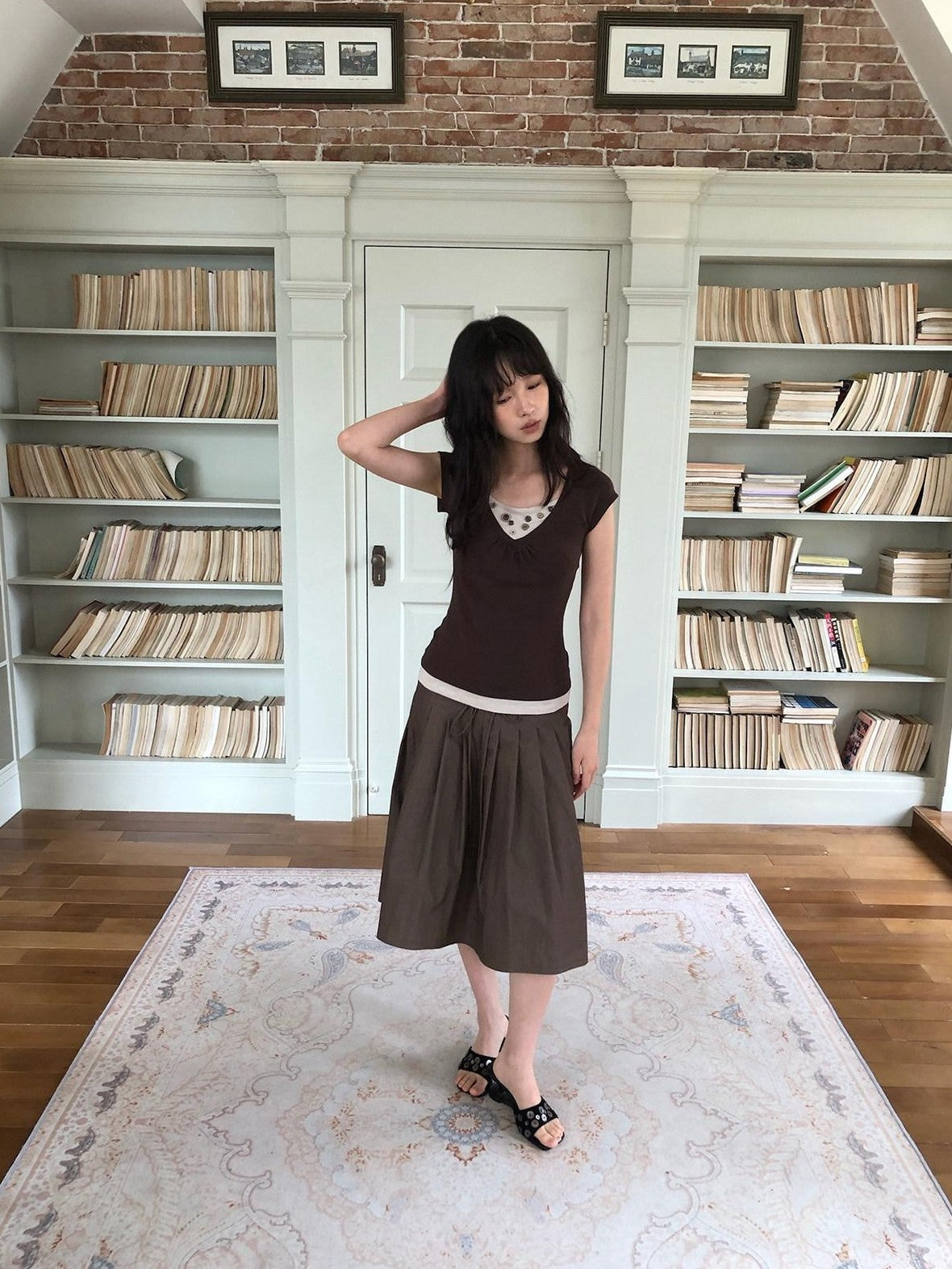 Dorydory Vintage Patchwork Button Faux Layered Women&