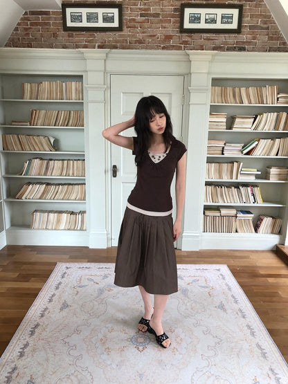 Dorydory Vintage Patchwork Button Faux Layered Women&