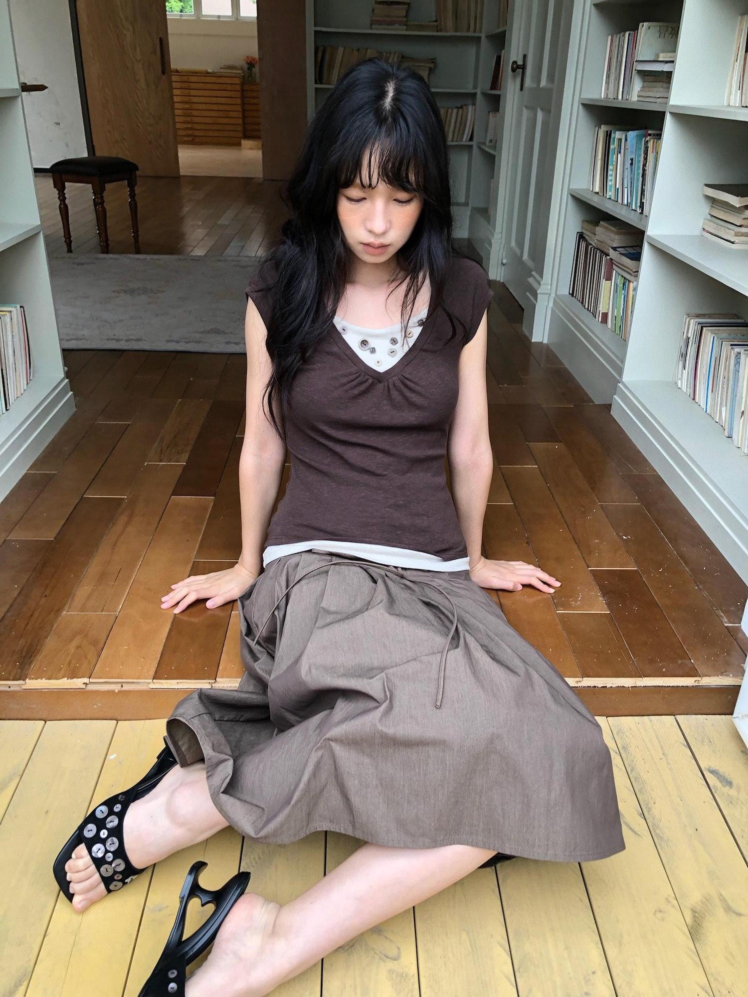 Dorydory Vintage Patchwork Button Faux Layered Women&