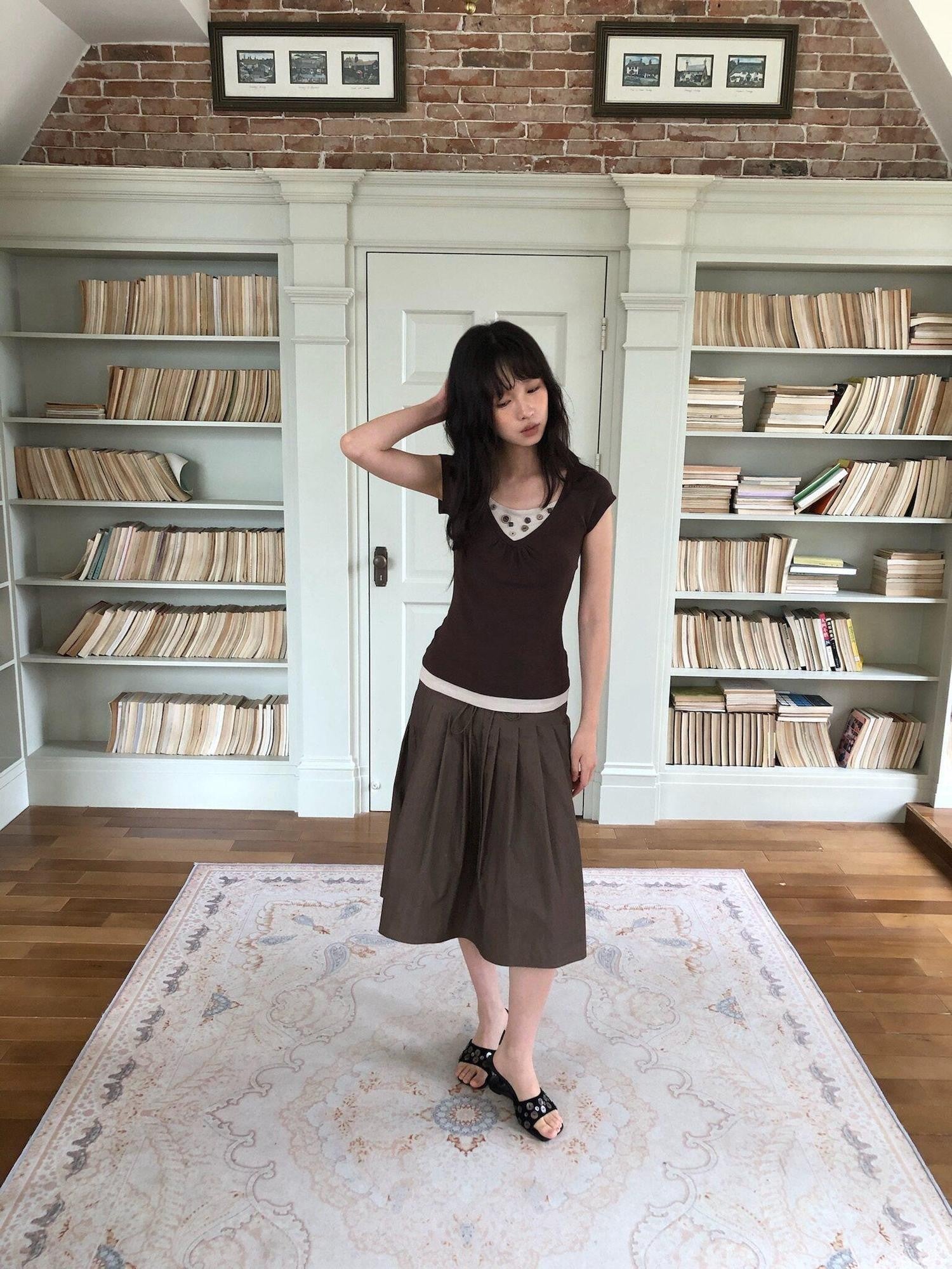 Dorydory Vintage Patchwork Button Faux Layered Women&