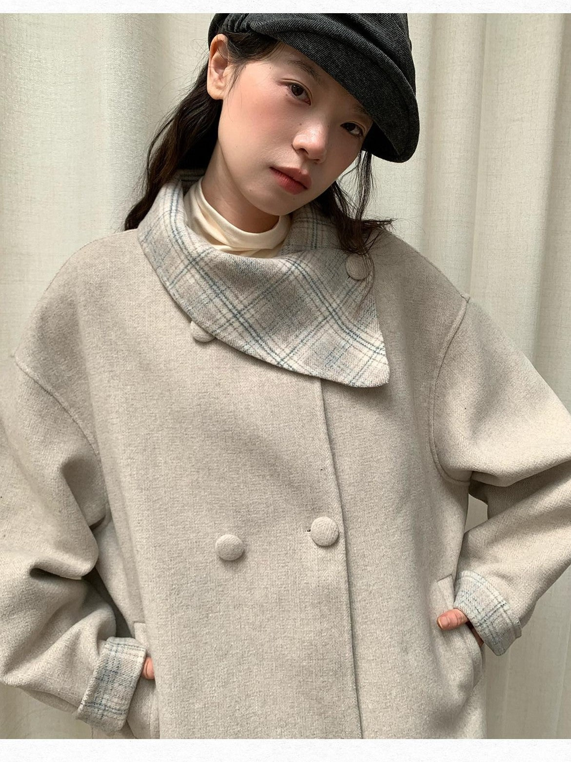 Dorydory Vintage Plaid Double Breasted Notched Collar Women&