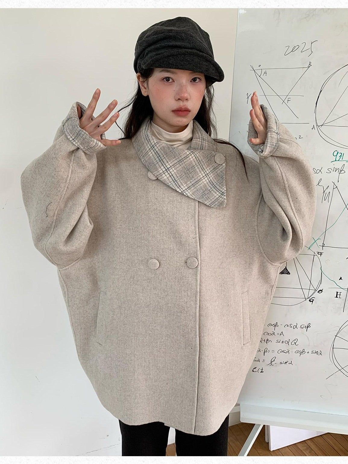 Dorydory Vintage Plaid Double Breasted Notched Collar Women&