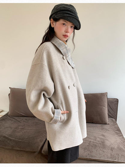 Dorydory Vintage Plaid Double Breasted Notched Collar Women&