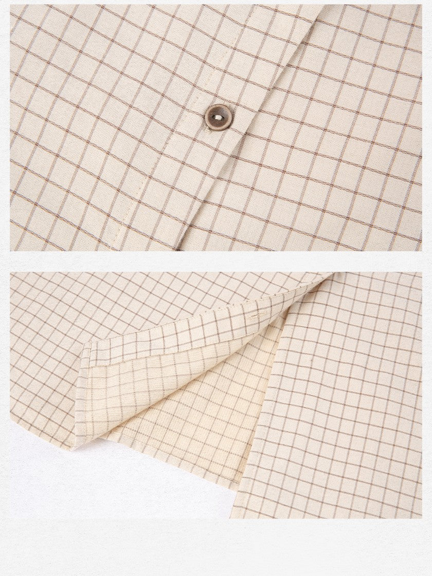 Dorydory Vintage Plaid Mock Neck Button Front Women&