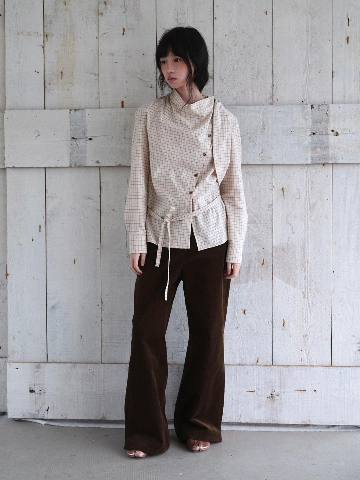 Dorydory Vintage Plaid Mock Neck Button Front Women&