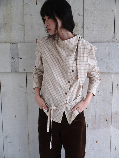 Dorydory Vintage Plaid Mock Neck Button Front Women&