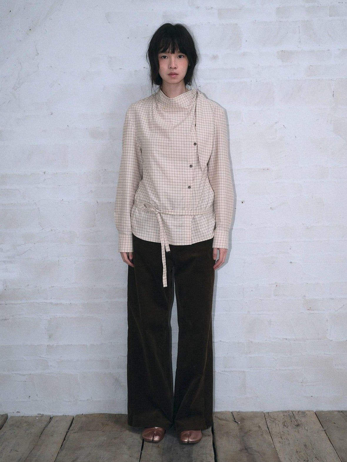 Dorydory Vintage Plaid Mock Neck Button Front Women&