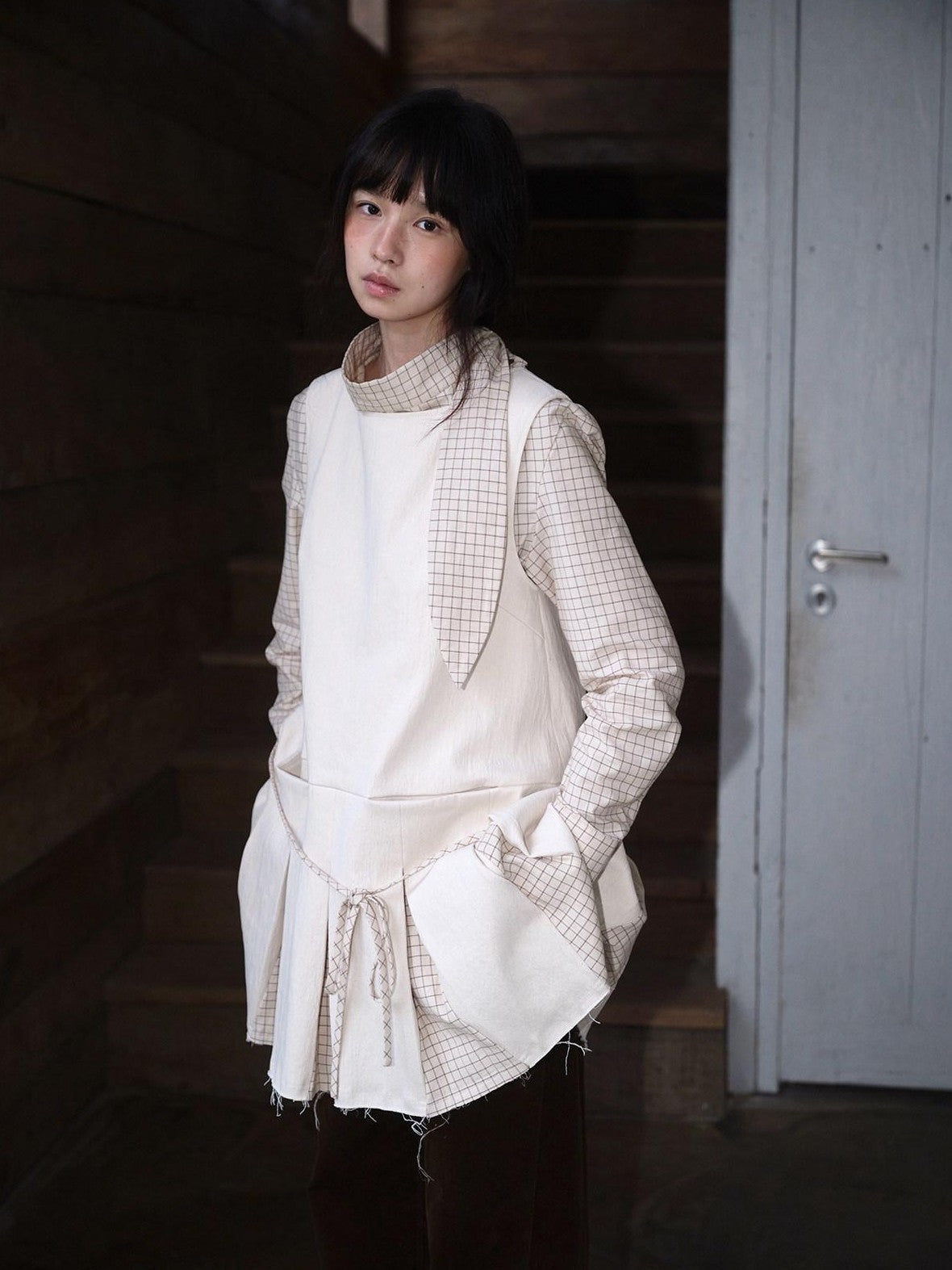 Dorydory Vintage Plaid Patchwork Pleated Vest Women&
