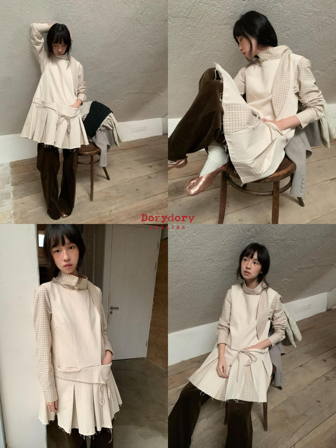Dorydory Vintage Plaid Patchwork Pleated Vest Women&