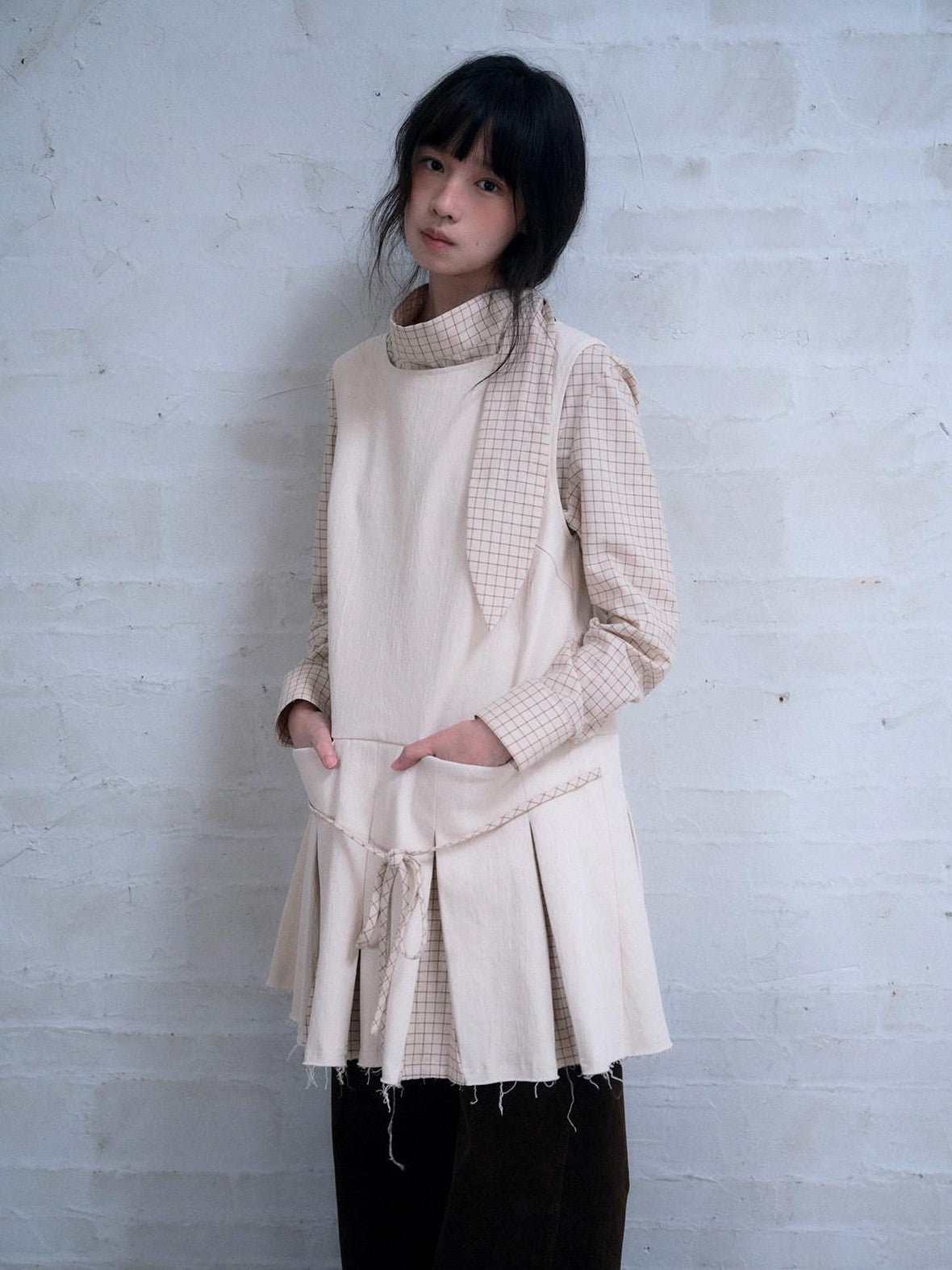 Dorydory Vintage Plaid Patchwork Pleated Vest Women&