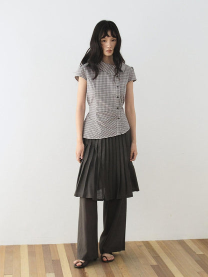 Dorydory Vintage Plaid Side Turnover Collar Women&
