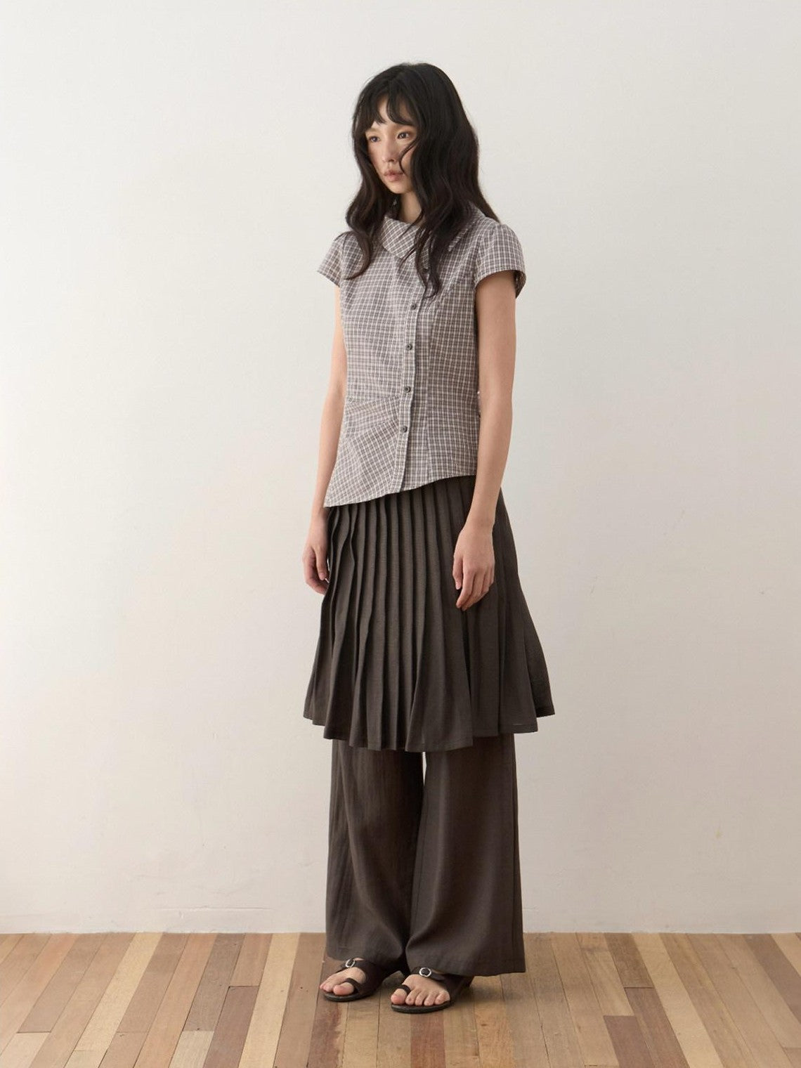 Dorydory Vintage Plaid Side Turnover Collar Women&