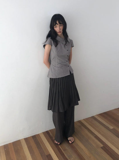 Dorydory Vintage Plaid Side Turnover Collar Women&