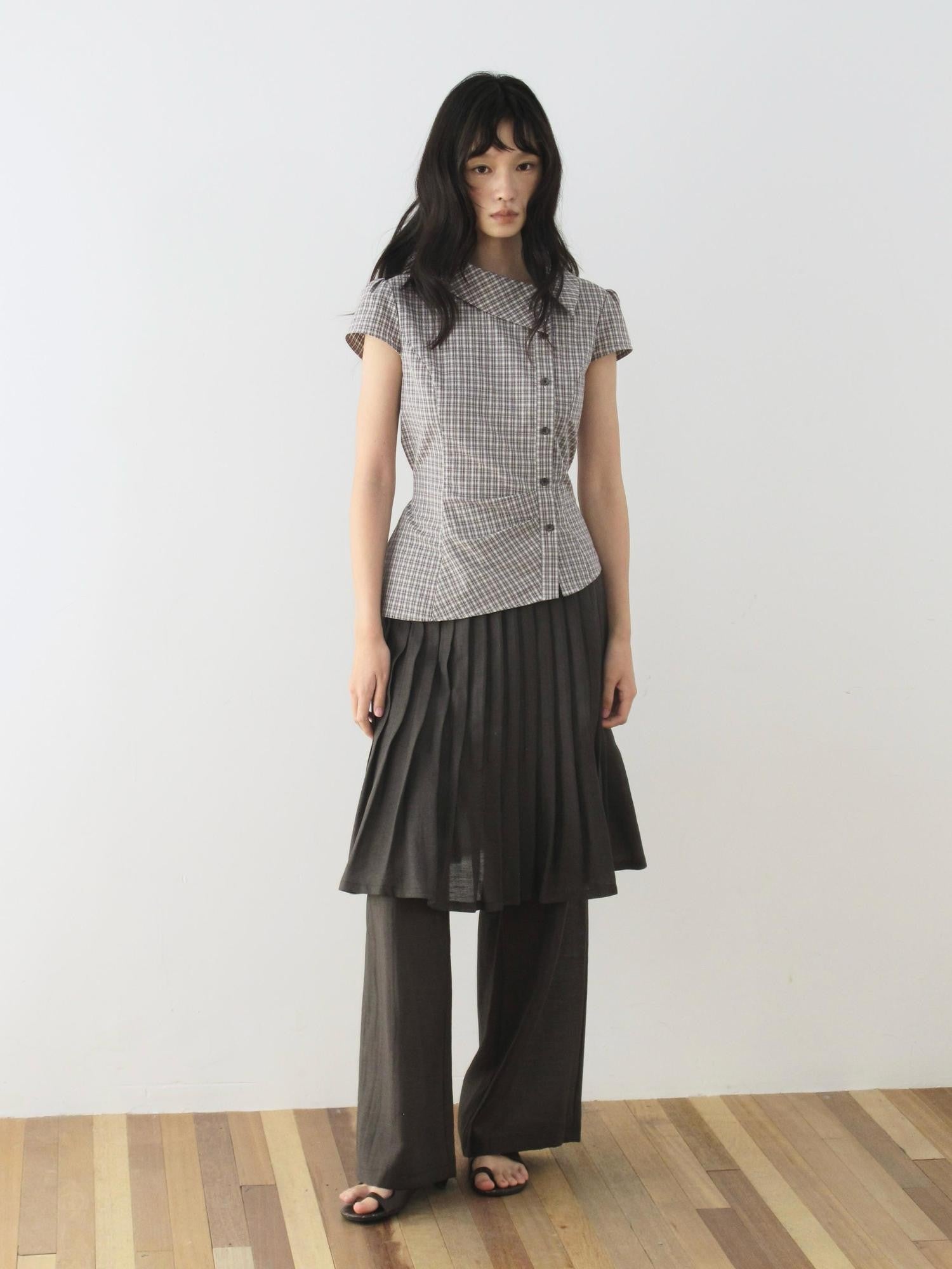 Dorydory Vintage Plaid Side Turnover Collar Women&