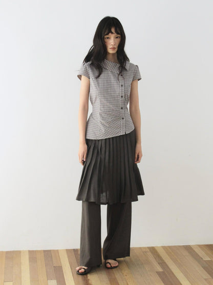 Dorydory Vintage Plaid Side Turnover Collar Women&