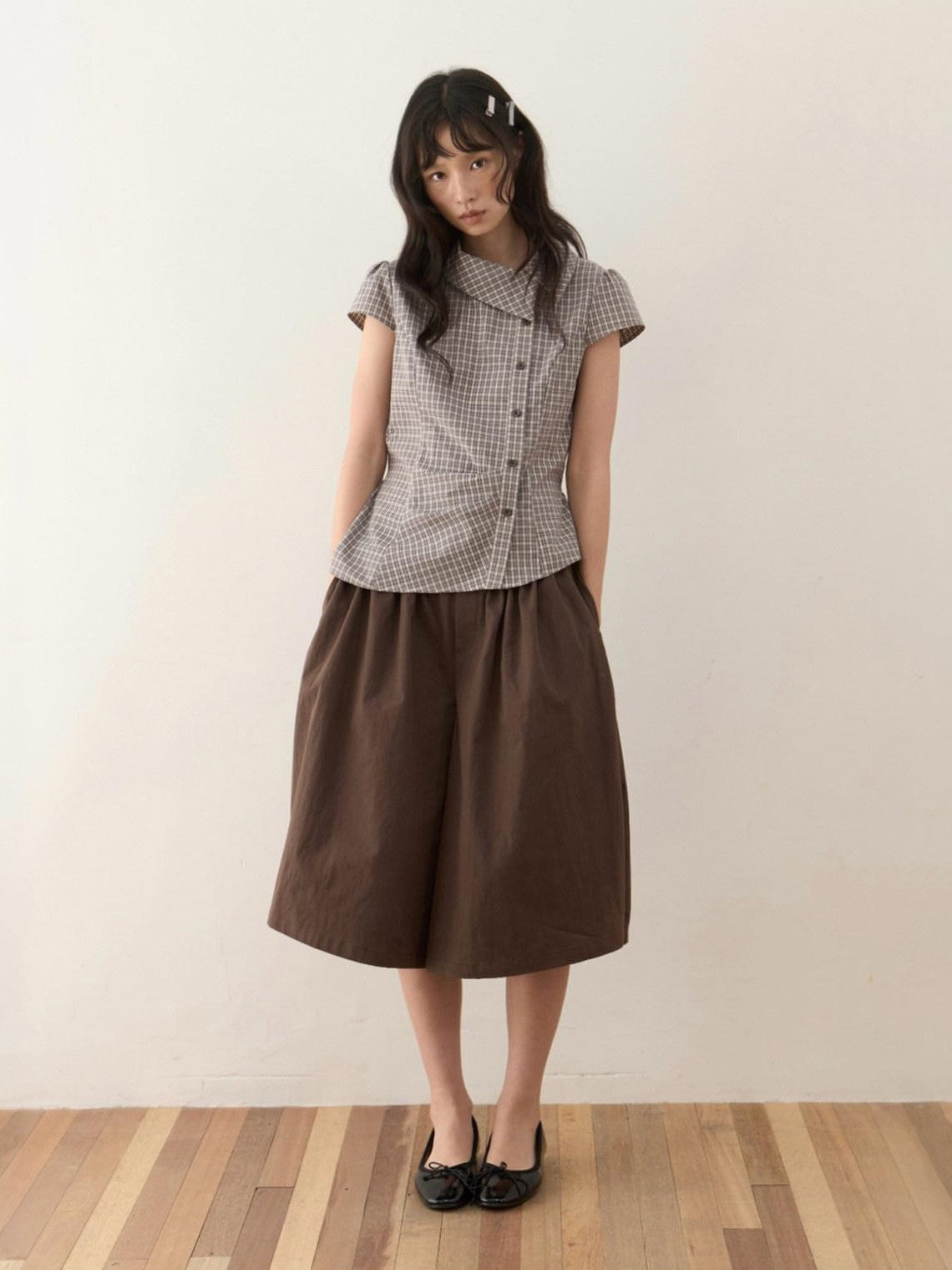 Dorydory Vintage Plaid Side Turnover Collar Women&