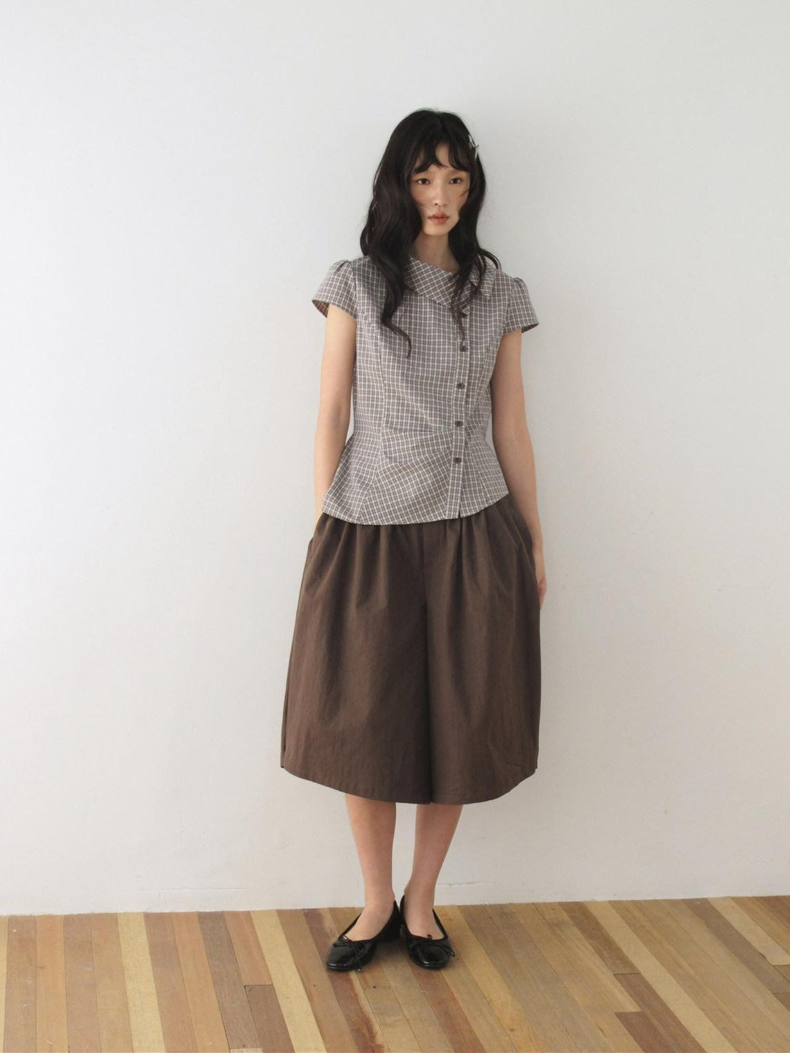 Dorydory Vintage Plaid Side Turnover Collar Women&