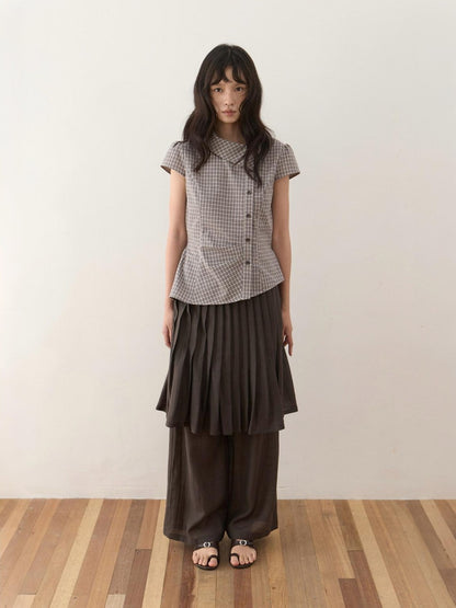 Dorydory Vintage Plaid Side Turnover Collar Women&