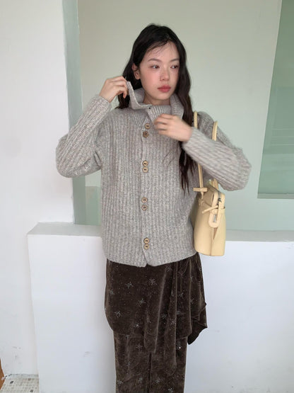 Dorydory Vintage Ribbed Lapel Speckled Single Breasted High Neck Women&