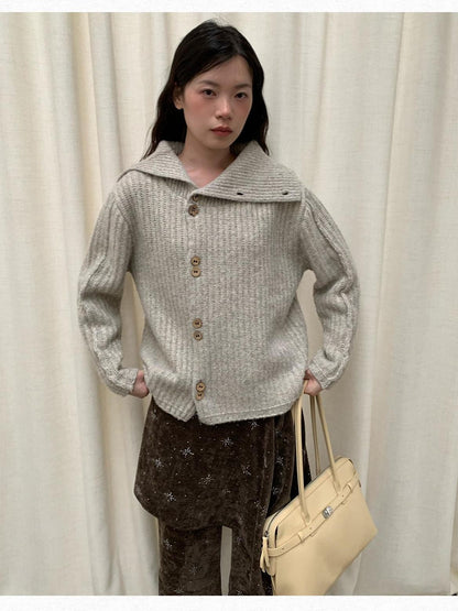Dorydory Vintage Ribbed Lapel Speckled Single Breasted High Neck Women&
