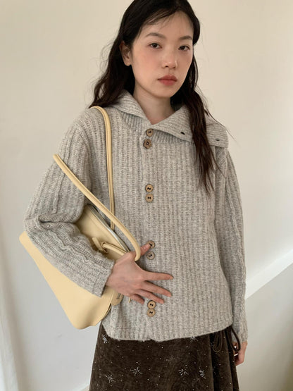 Dorydory Vintage Ribbed Lapel Speckled Single Breasted High Neck Women&