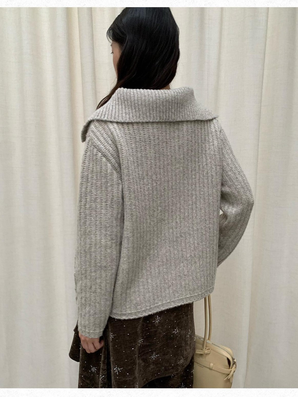Dorydory Vintage Ribbed Lapel Speckled Single Breasted High Neck Women&
