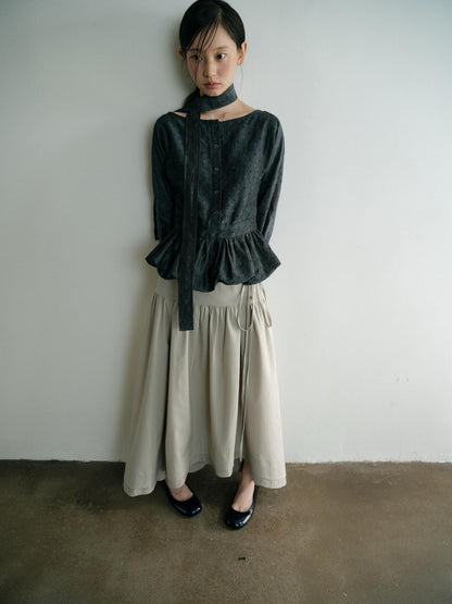 Dorydory Vintage Ruffle Long Sleeve Loose Fit Linen Cotton Women&