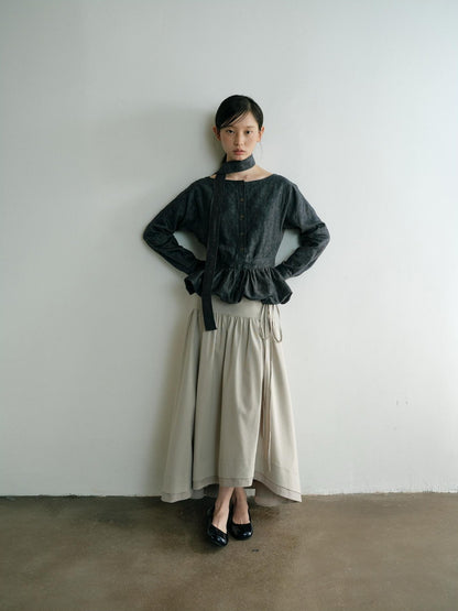 Dorydory Vintage Ruffle Long Sleeve Loose Fit Linen Cotton Women&