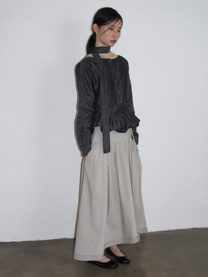 Dorydory Vintage Ruffle Long Sleeve Loose Fit Linen Cotton Women&