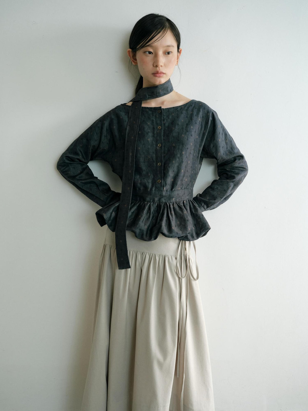 Dorydory Vintage Ruffle Long Sleeve Loose Fit Linen Cotton Women&