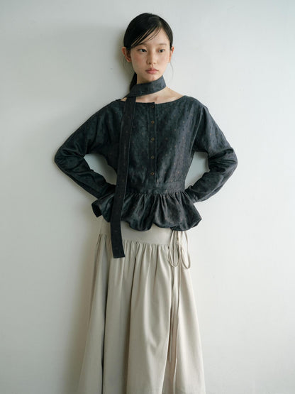 Dorydory Vintage Ruffle Long Sleeve Loose Fit Linen Cotton Women&
