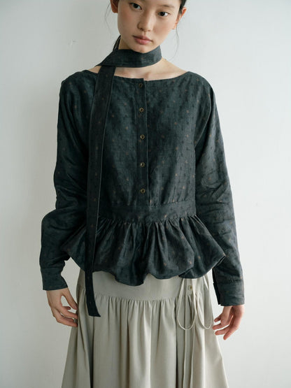 Dorydory Vintage Ruffle Long Sleeve Loose Fit Linen Cotton Women&