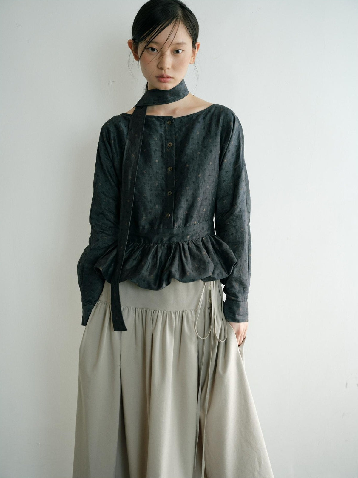 Dorydory Vintage Ruffle Long Sleeve Loose Fit Linen Cotton Women&