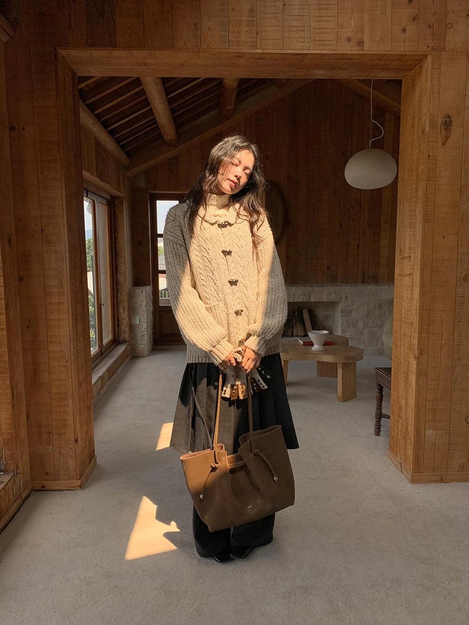 Vintage Textured Cable Knit Cardigan With Horn Buttons