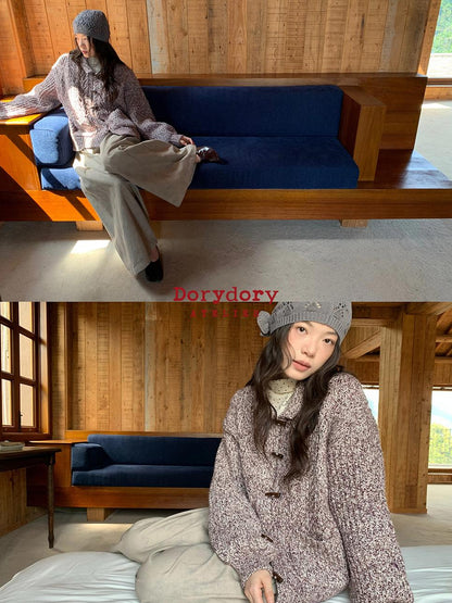 Dorydory Vintage Textured Cable Knit Cardigan With Horn Buttons