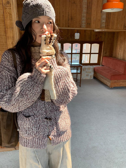 Dorydory Vintage Textured Cable Knit Cardigan With Horn Buttons