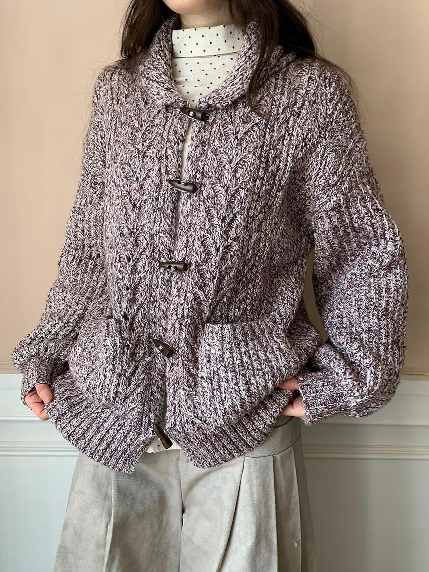 Dorydory Vintage Textured Cable Knit Cardigan With Horn Buttons