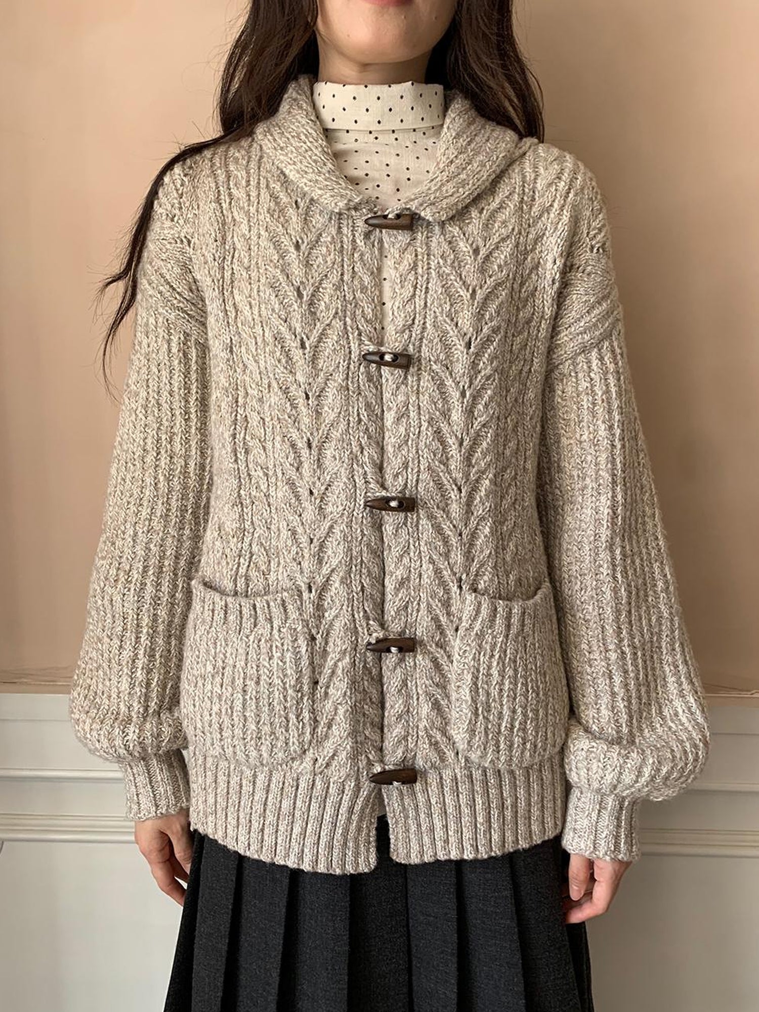 Dorydory Vintage Textured Cable Knit Cardigan With Horn Buttons