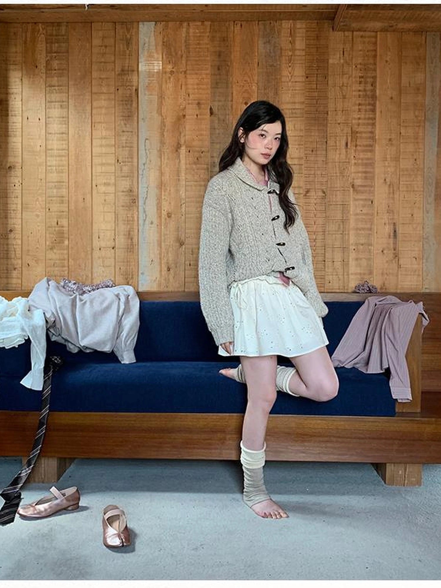 Vintage Textured Cable Knit Cardigan With Horn Buttons