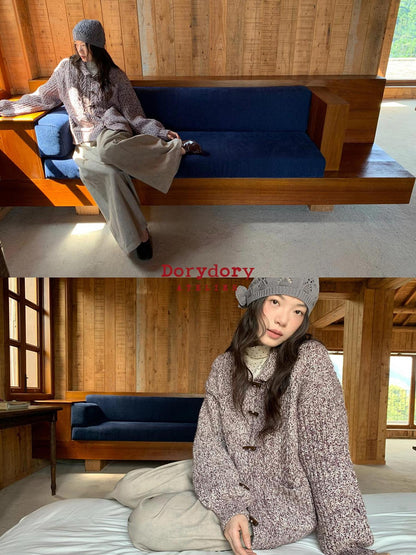 Dorydory Vintage Textured Cable Knit Cardigan With Horn Buttons