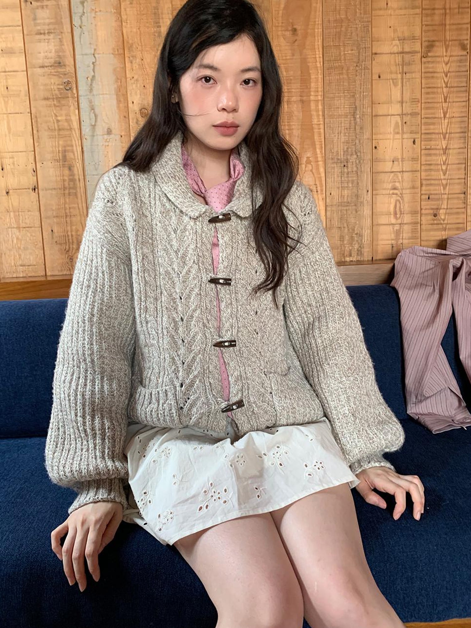 Dorydory Vintage Textured Cable Knit Cardigan With Horn Buttons