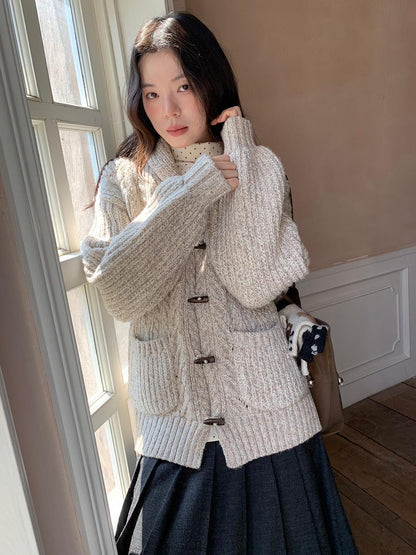 Dorydory Vintage Textured Cable Knit Cardigan With Horn Buttons