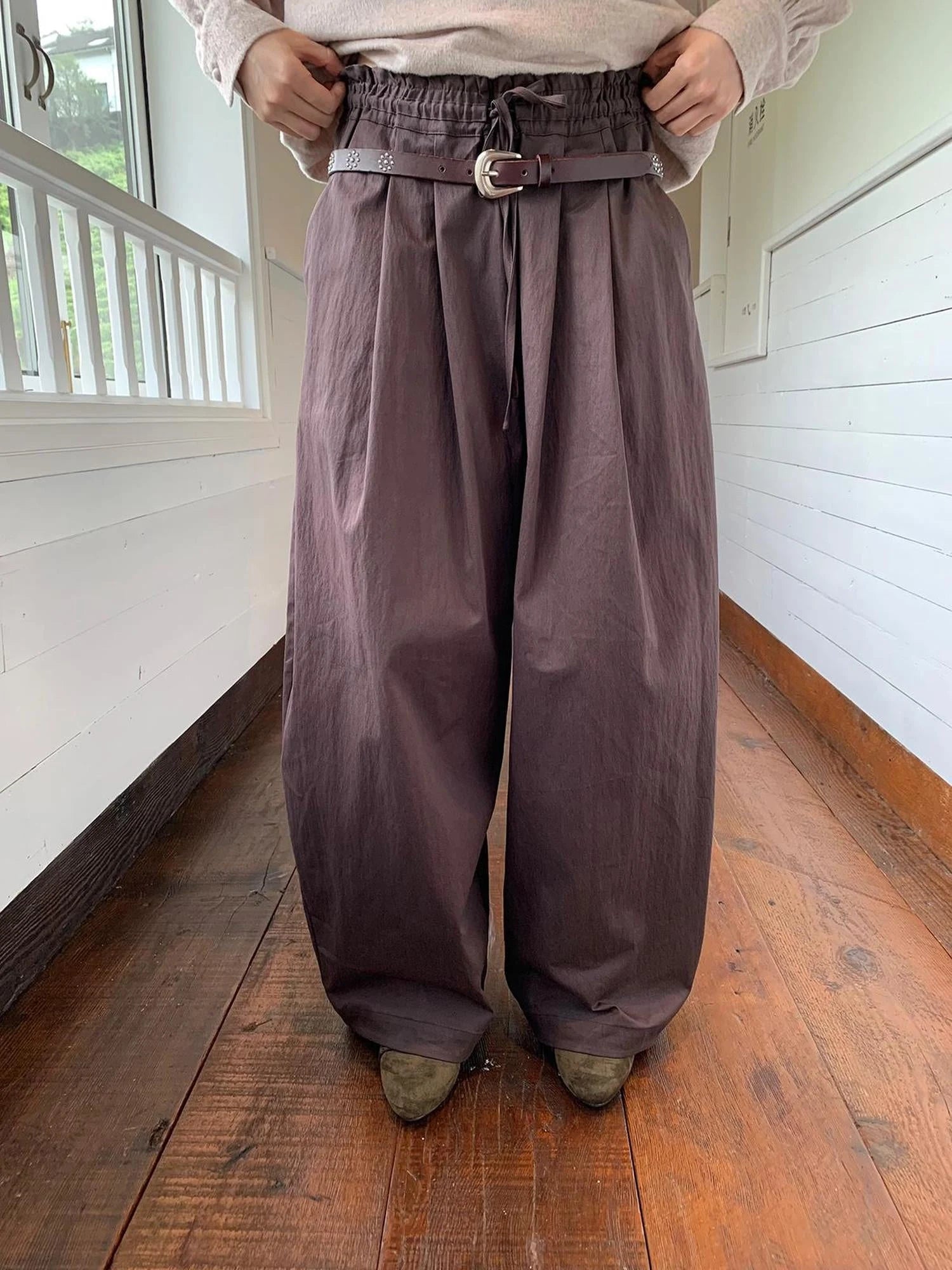 Vintage Tie Waist Relaxed Balloon Trousers