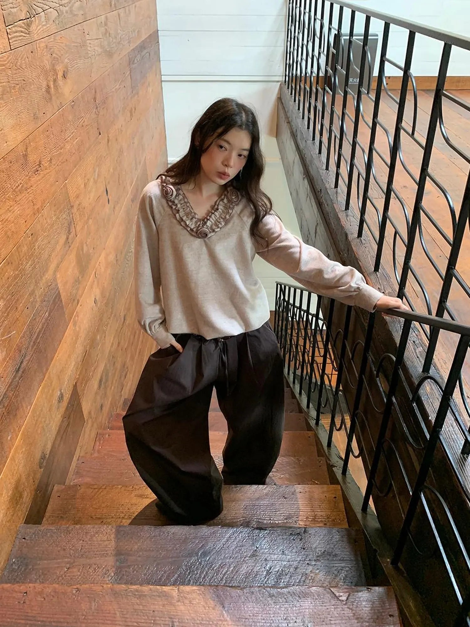 Vintage Tie Waist Relaxed Balloon Trousers