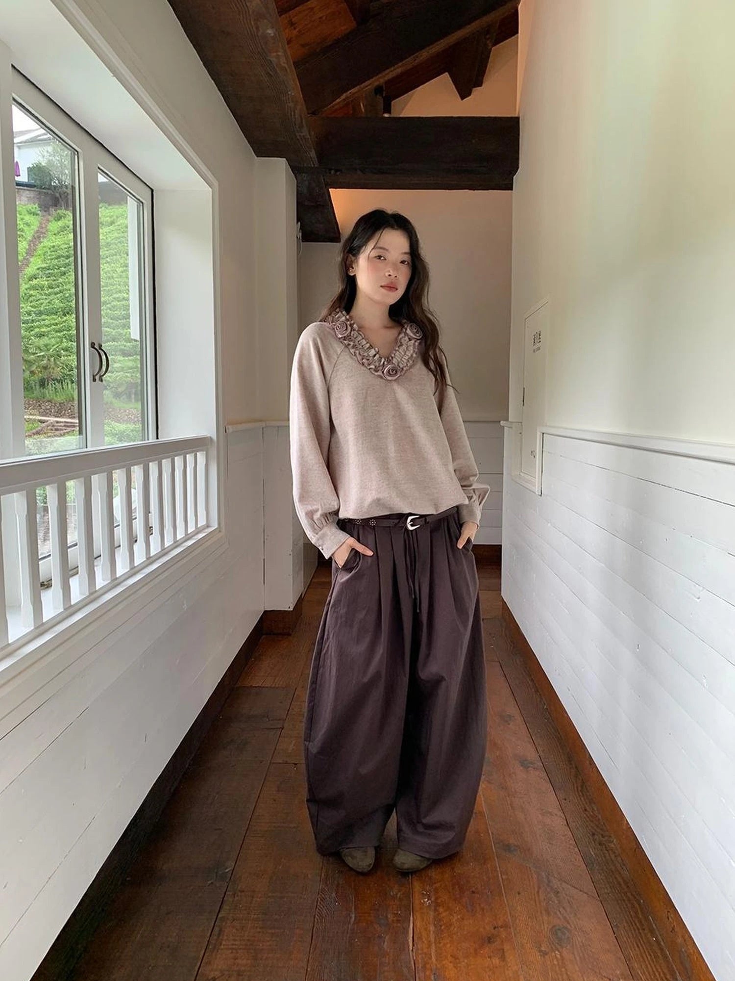 Vintage Tie Waist Relaxed Balloon Trousers