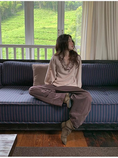 Vintage Tie Waist Relaxed Balloon Trousers