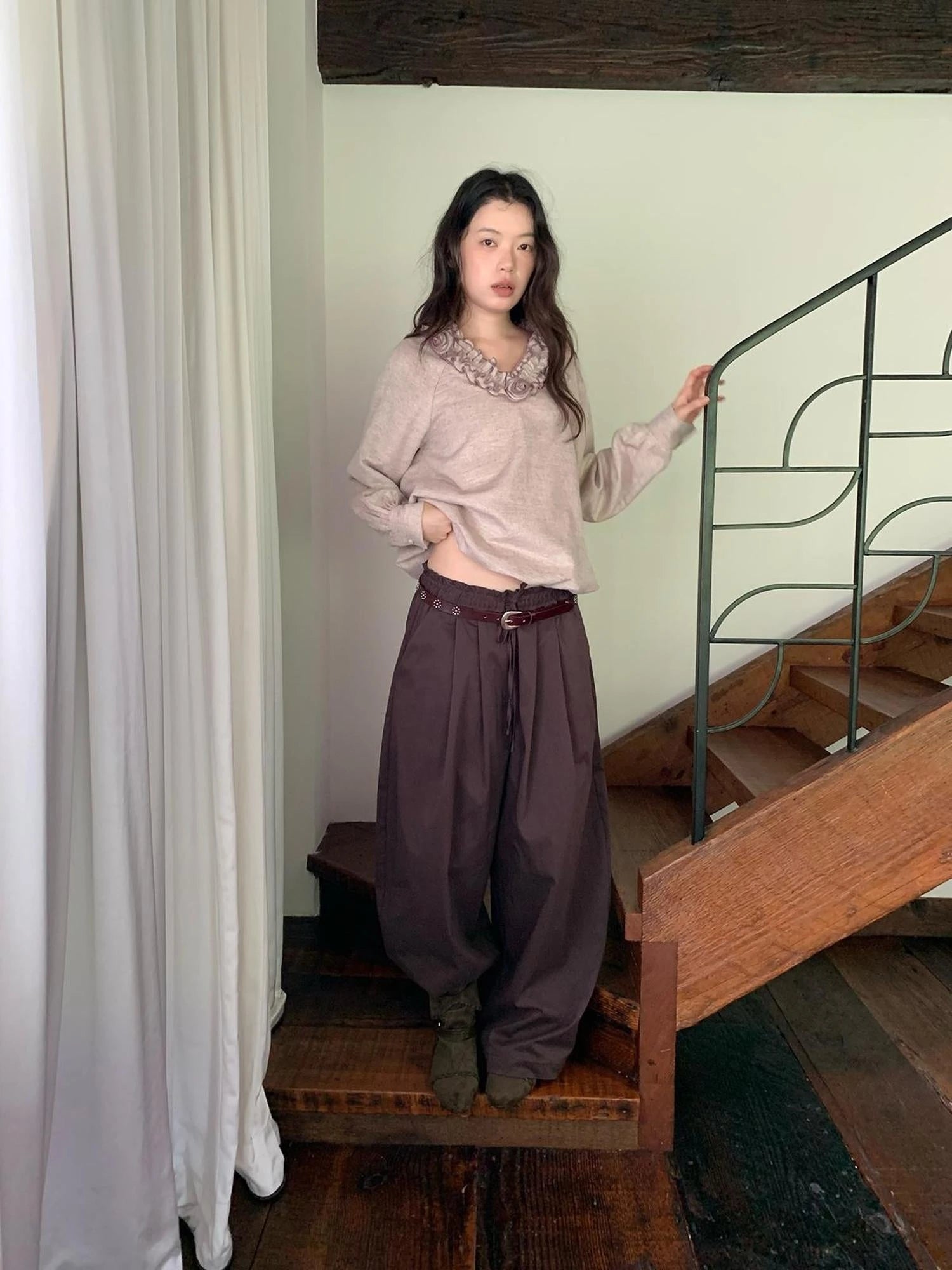 Vintage Tie Waist Relaxed Balloon Trousers