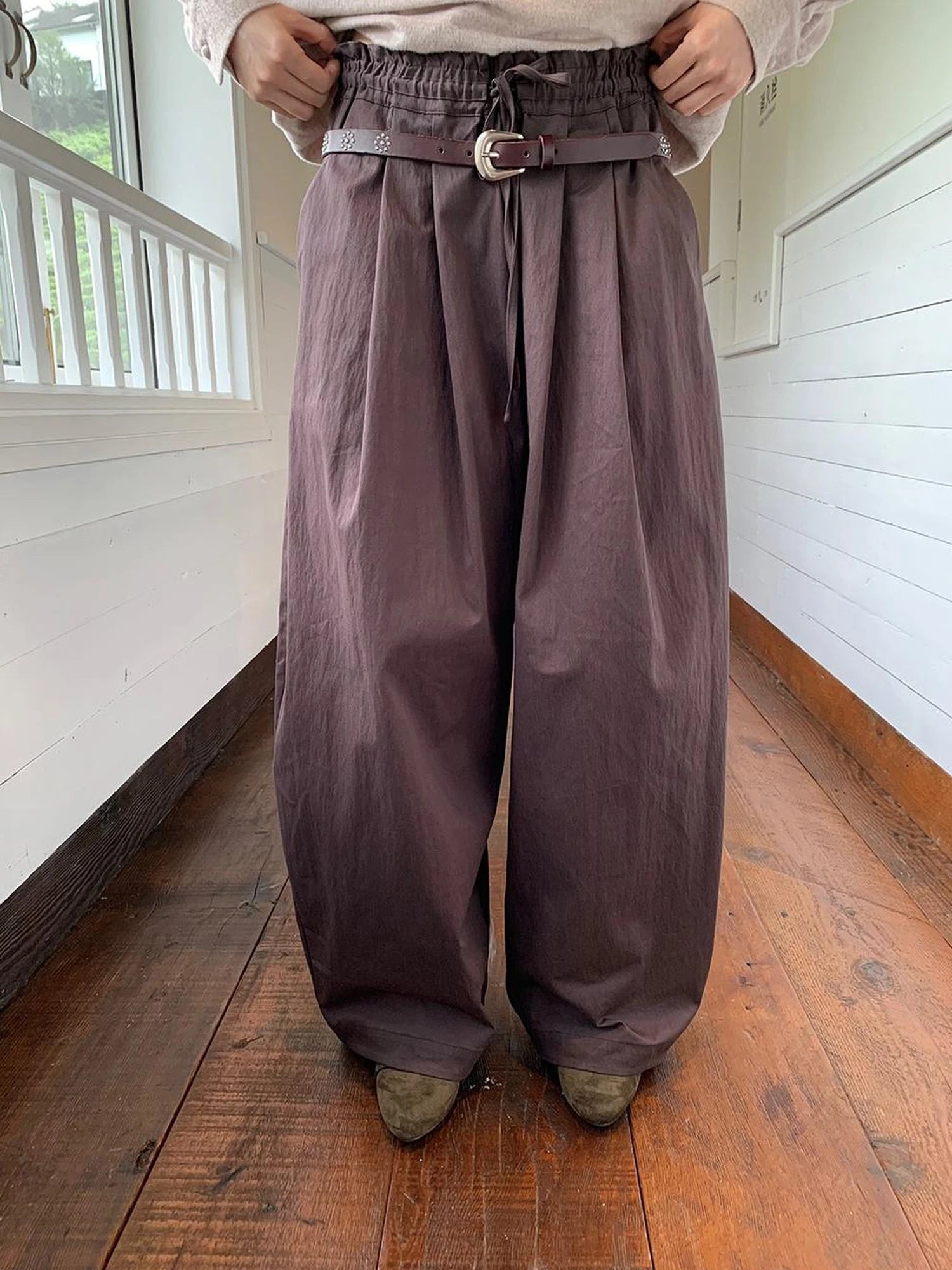 Vintage Tie Waist Relaxed Balloon Trousers