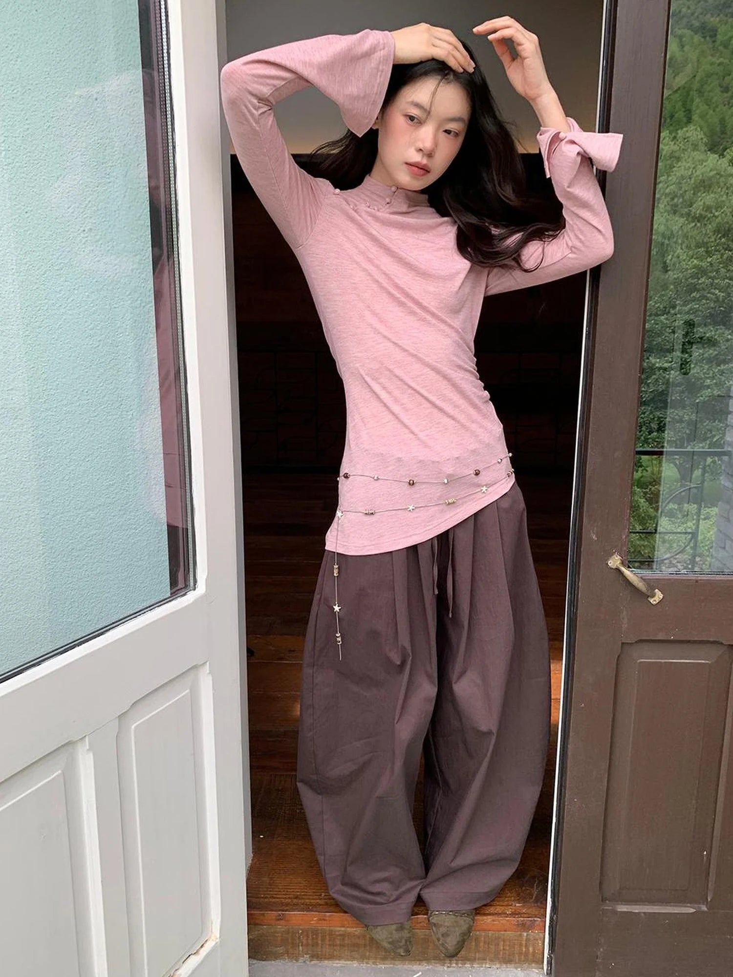 Vintage Tie Waist Relaxed Balloon Trousers